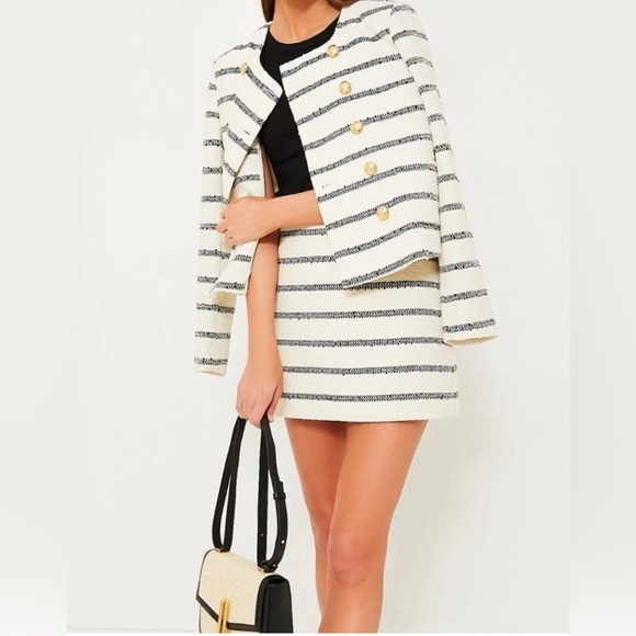Tuckernuck Meg Mini Skirt L NWT Cream Navy Stripe Tweed Bouclé Preppy Chic - Picture 4 of 12